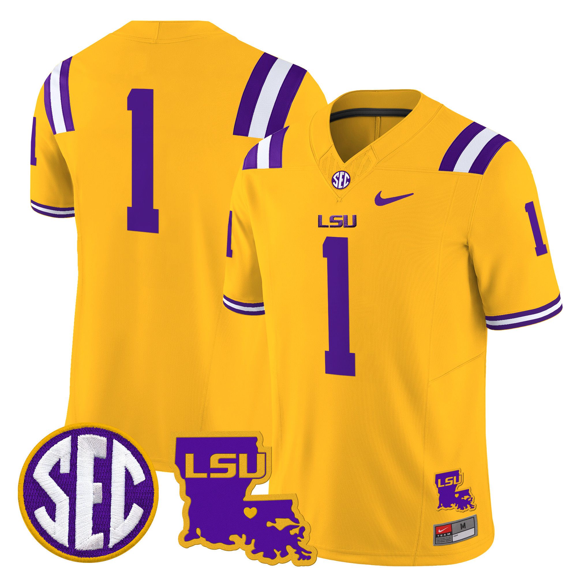 Men LSU Tigers #1 No Name Yellow 2024 Nike Louisiana Patch Vapor Limited NCAA Jersey